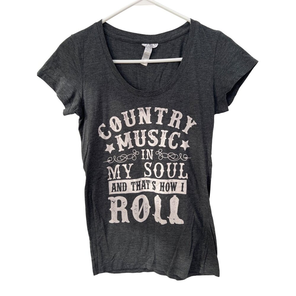 Sofra Country Music In My Soul Graphic Tee Size Large Short Sleeve Charcoal Gray